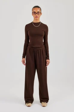 Soft Touch Long Sleeve Top & Trouser - Chocolate