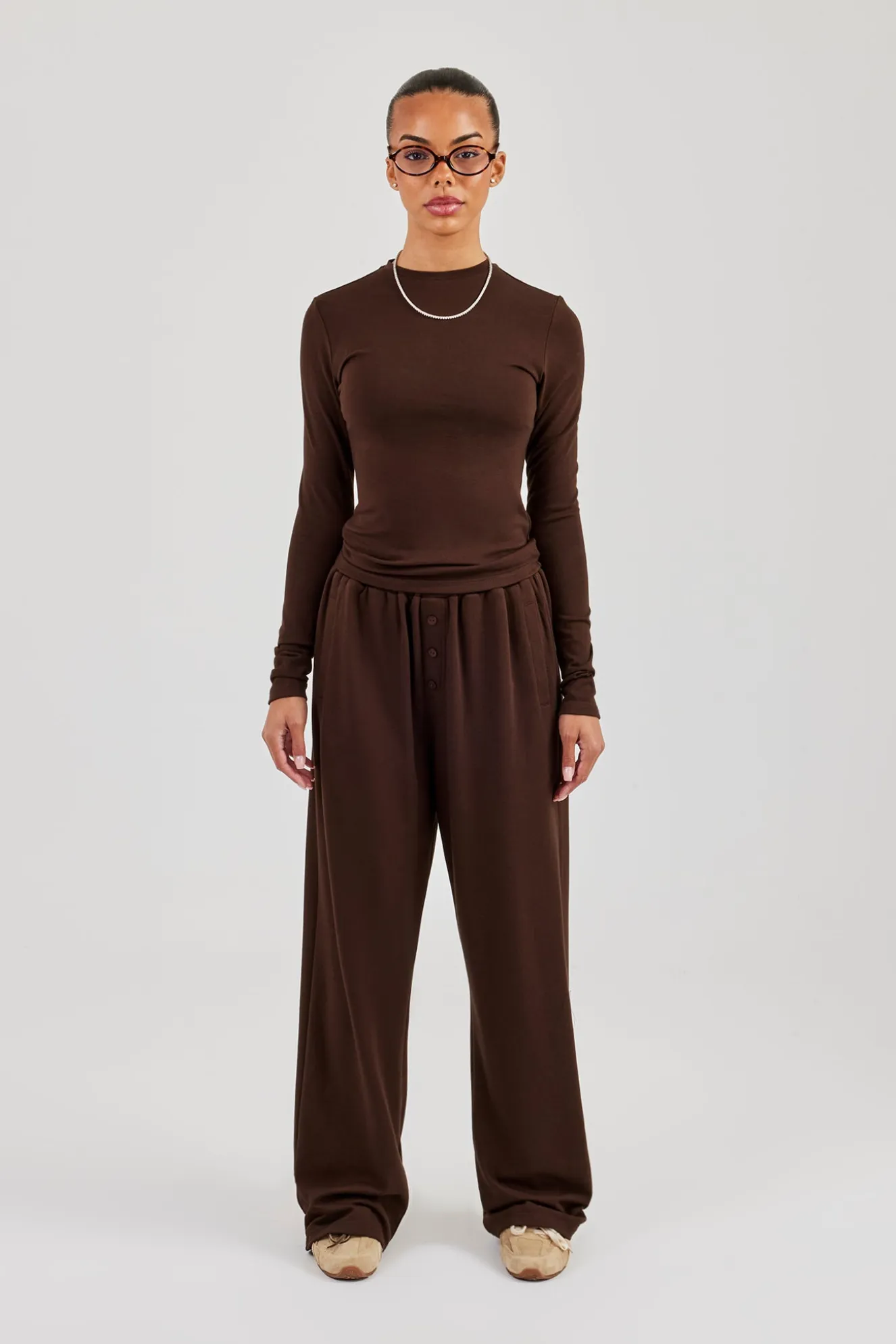 Soft Touch Long Sleeve Top & Trouser - Chocolate