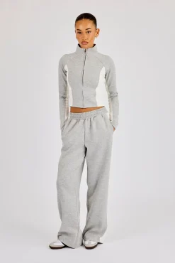 Soft Touch Panelled Fitted Funnel Neck - Grey
