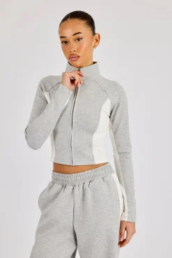 Soft Touch Panelled Fitted Funnel Neck - Grey