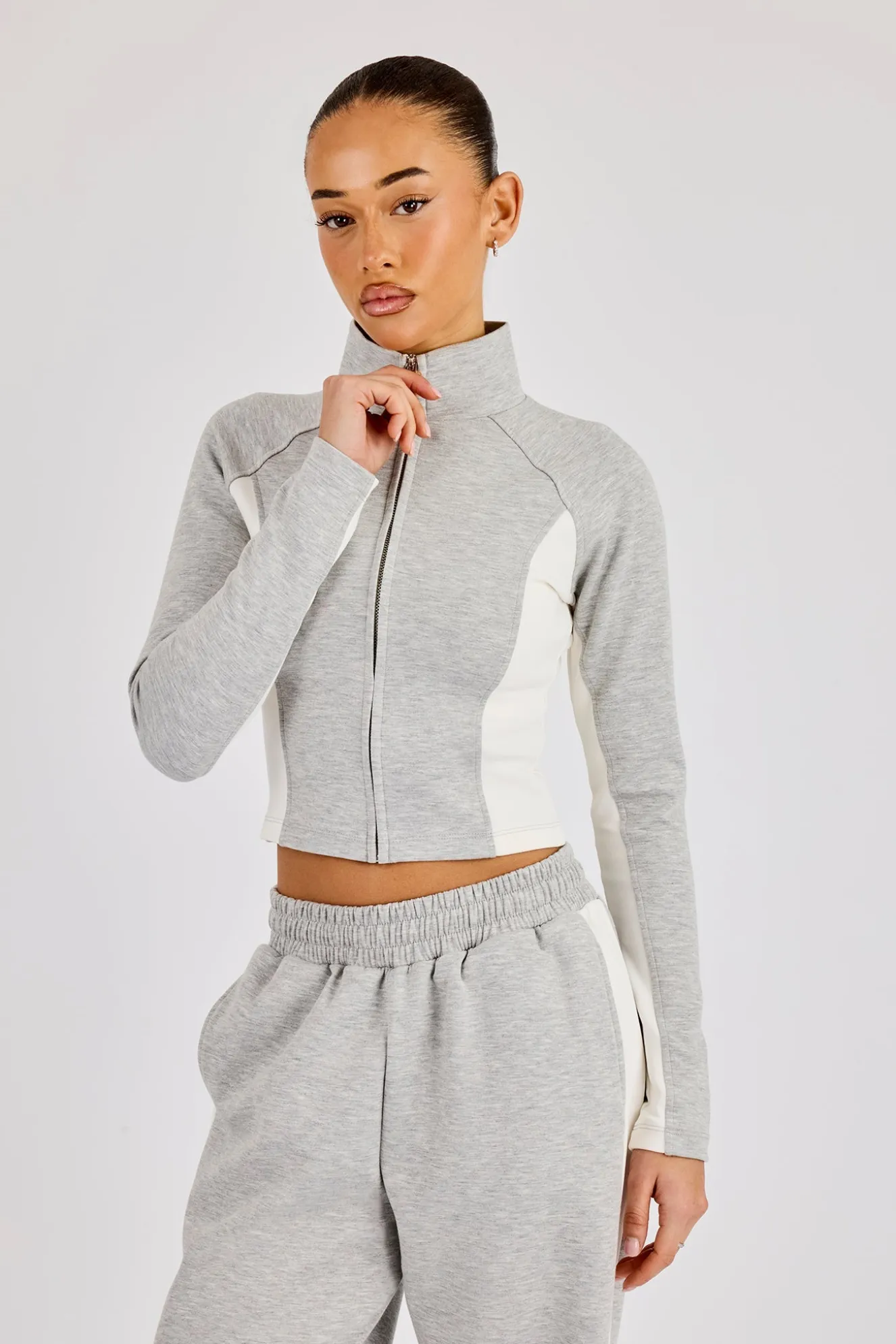 Soft Touch Panelled Fitted Funnel Neck - Grey
