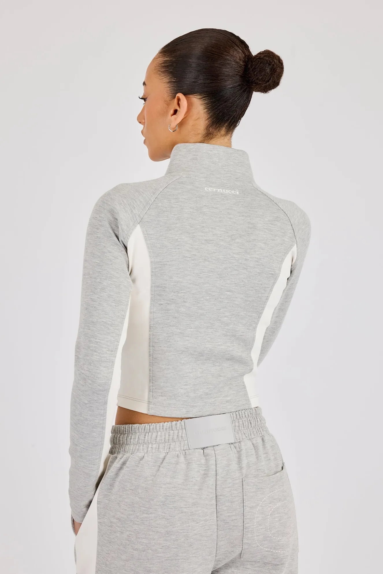 Soft Touch Panelled Fitted Funnel Neck - Grey