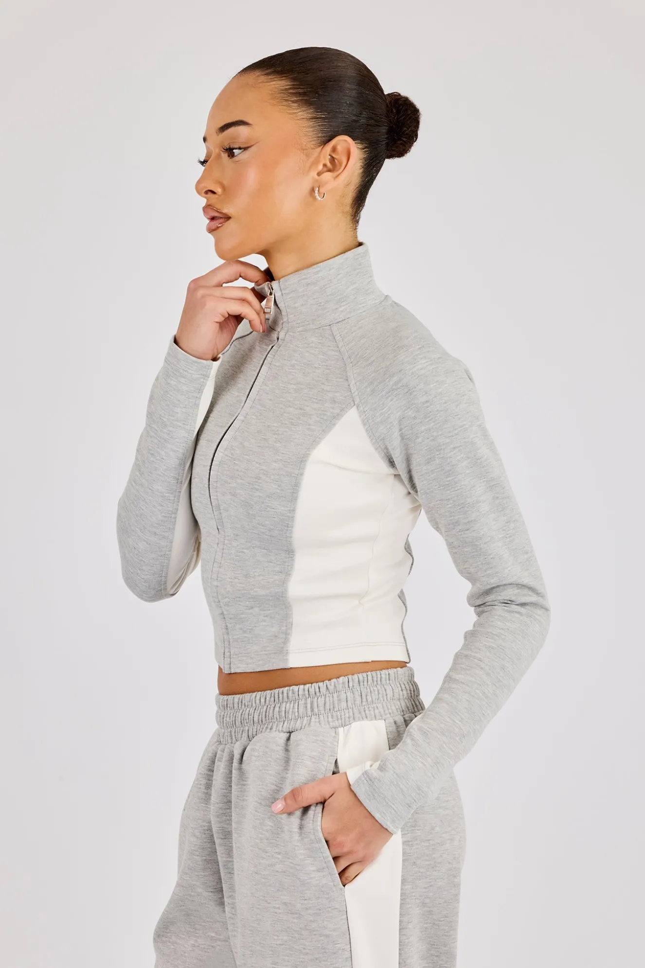 Soft Touch Panelled Fitted Funnel Neck - Grey