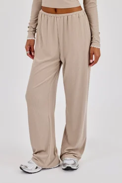 Soft Touch Ribbed Trouser - Taupe