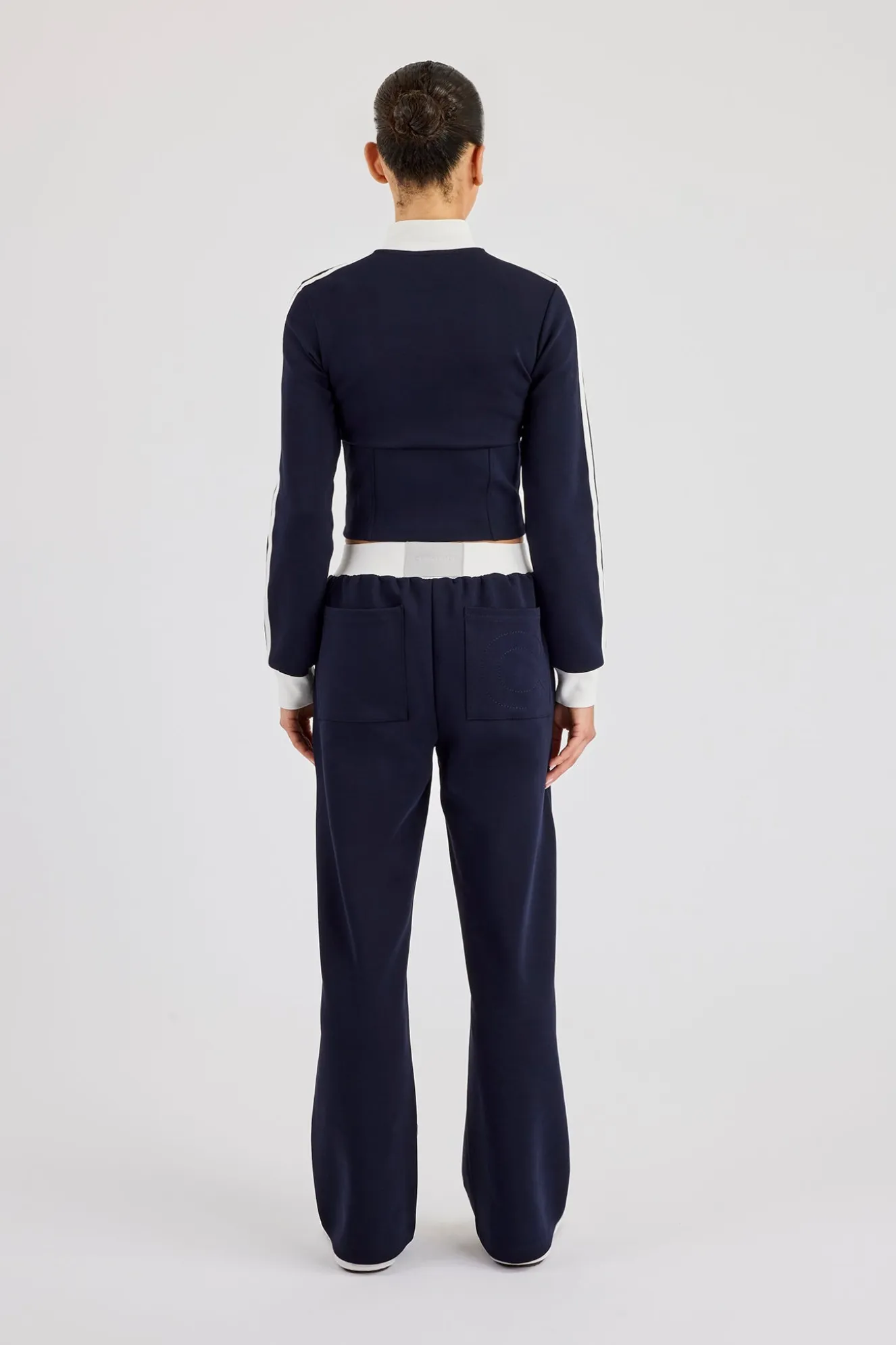 Soft Touch Stripe Zip Through Track Jacket & Wide Leg Jogger - Navy Blue