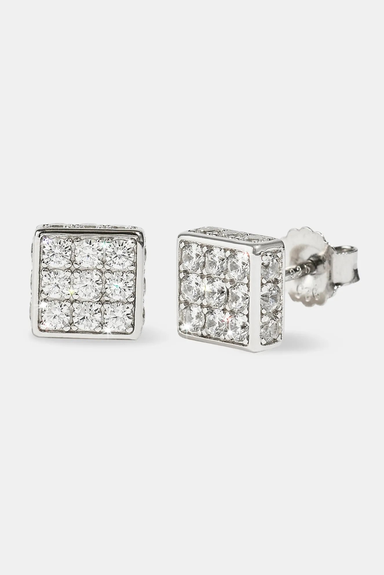Square Box Iced Stud Earrings - 8mm - White