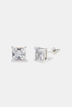Square Cut Stud Earrings - 6mm - White