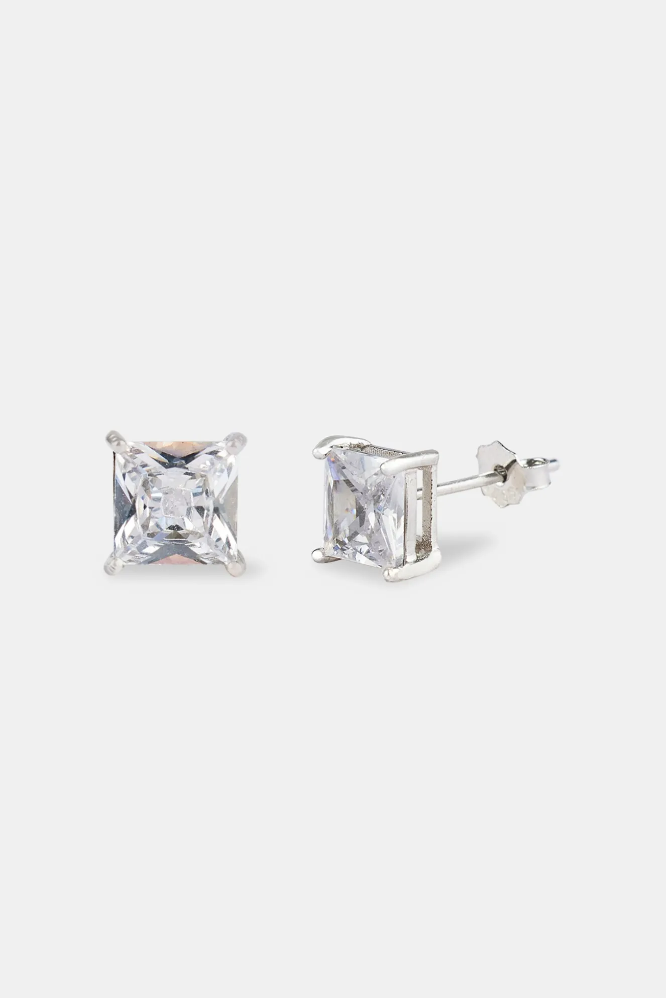Square Cut Stud Earrings - 6mm - White