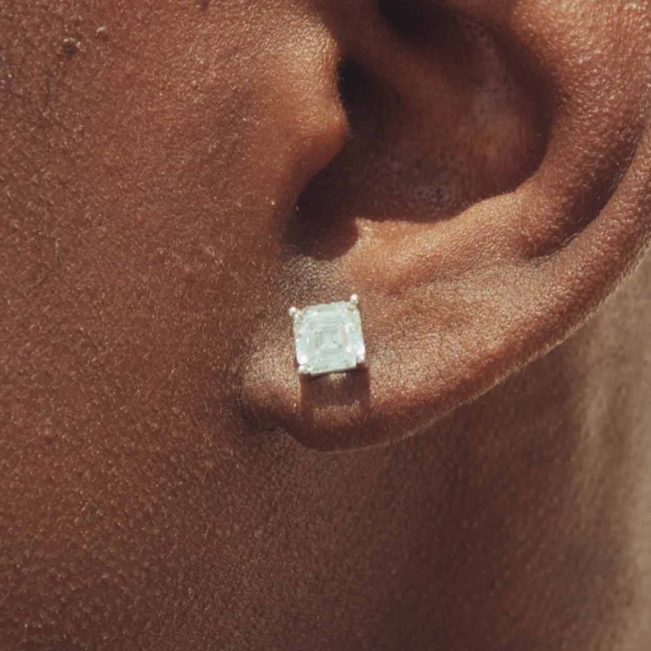 Square Cut Stud Earrings - 6mm - White