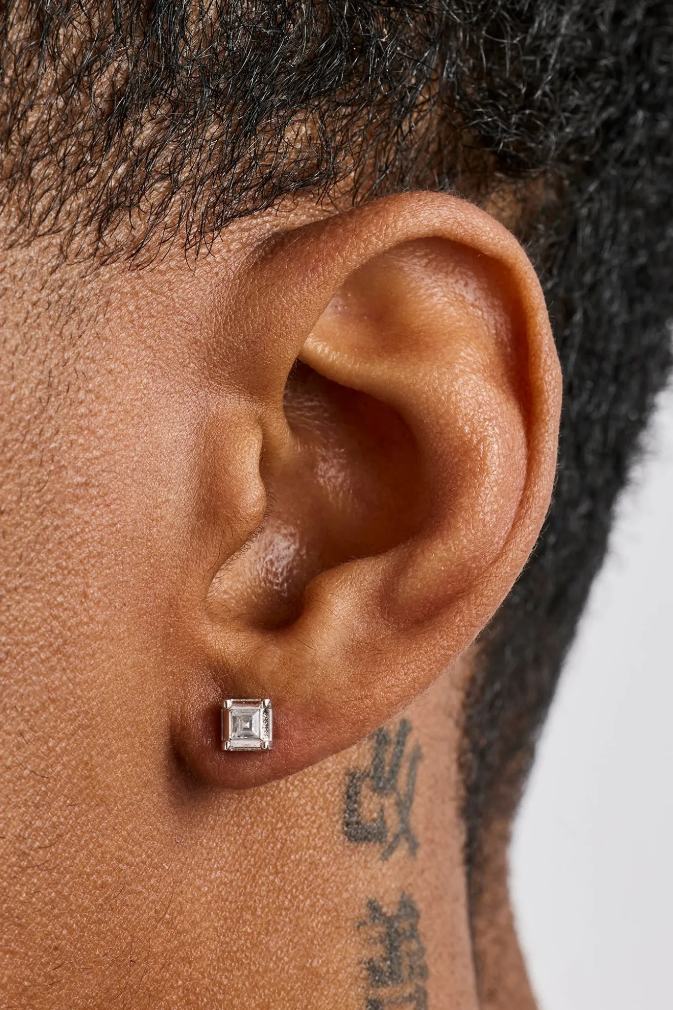 Square Polished & Iced Stud Earrings - 5mm - White