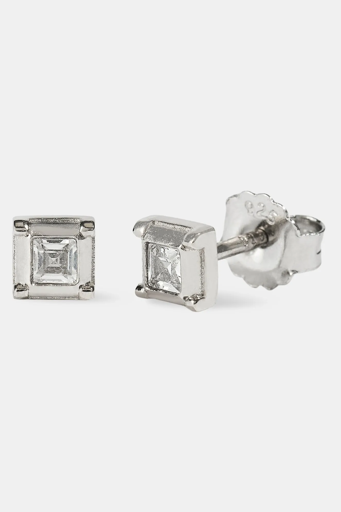 Square Polished & Iced Stud Earrings - 5mm - White