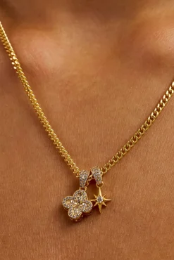 Starburst & Motif Pendant Necklace - 10mm - Gold