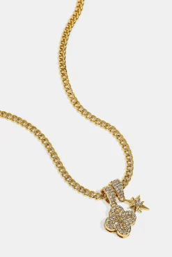 Starburst & Motif Pendant Necklace - 10mm - Gold