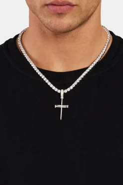 925 Sterling Silver Iced Nail Cross Pendant