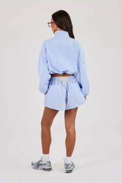 Stripe Nylon Funnel Neck Jacket & Nylon Short - Light Blue