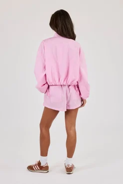 Stripe Nylon Funnel Neck Jacket & Short & Pink