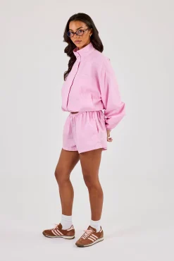 Stripe Nylon Funnel Neck Jacket & Short & Pink