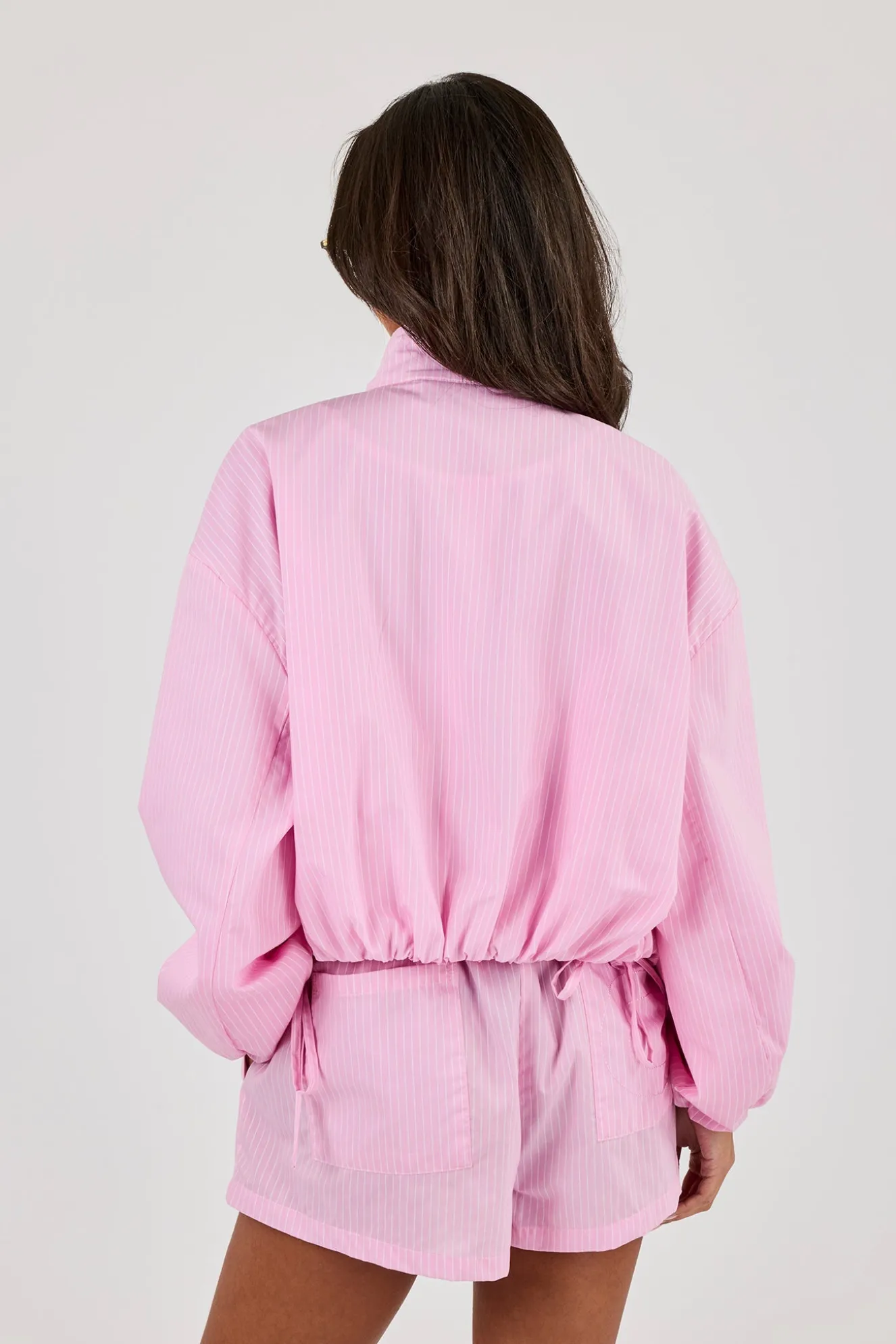Stripe Nylon Funnel Neck Jacket - Pink