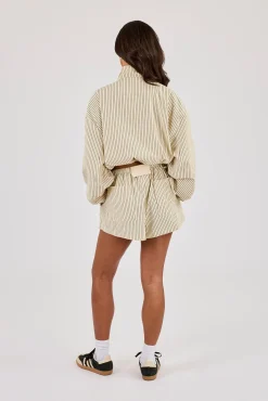 Stripe Nylon Funnel Neck Jacket & Short - Butter Yellow