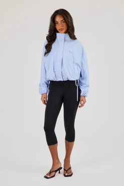 Stripe Nylon Funnel Neck Jacket - Light Blue