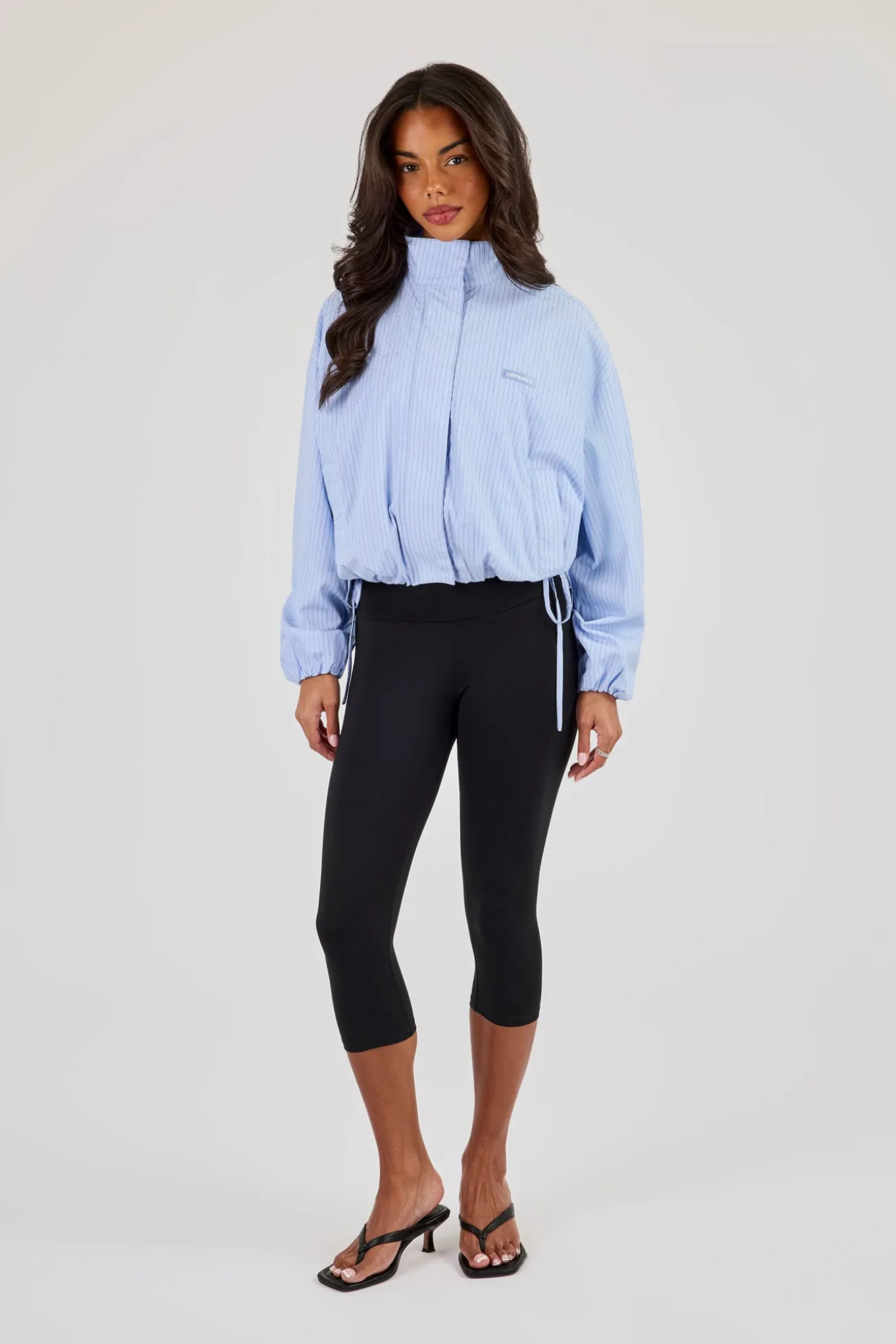 Stripe Nylon Funnel Neck Jacket - Light Blue