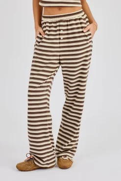 Stripe Soft Touch Button Detail Wide Leg Jogger - Beige