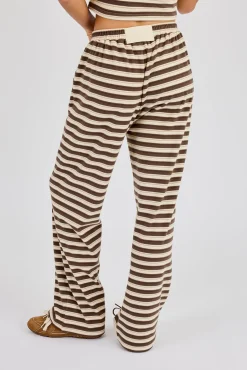 Stripe Soft Touch Button Detail Wide Leg Jogger - Beige