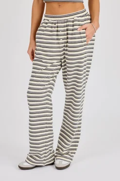 Stripe Soft Touch Button Detail Wide Leg Jogger - Blue