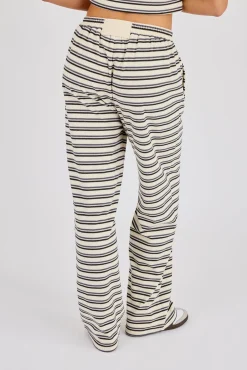 Stripe Soft Touch Button Detail Wide Leg Jogger - Blue