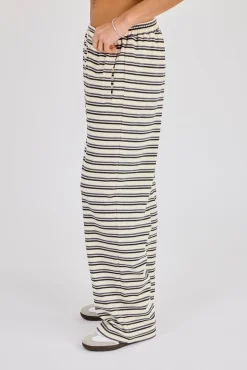 Stripe Soft Touch Button Detail Wide Leg Jogger - Blue