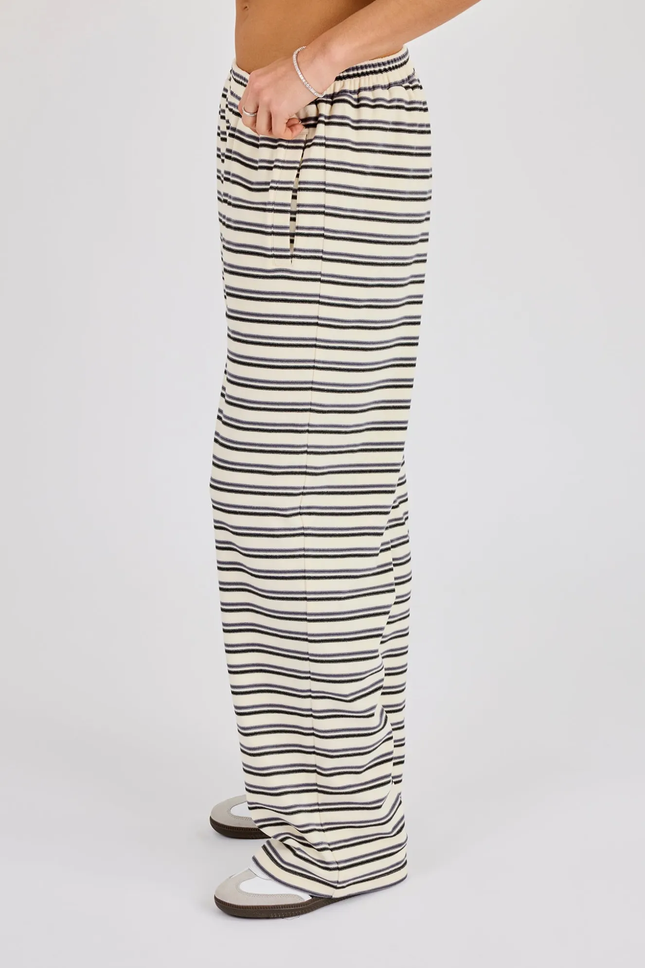 Stripe Soft Touch Button Detail Wide Leg Jogger - Blue
