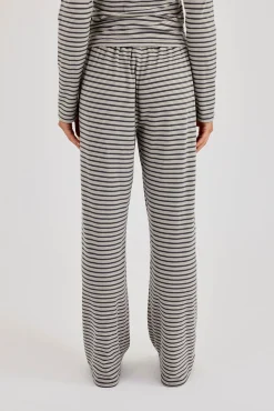 Stripe Soft Touch Button Detail Wide Leg Jogger - Grey