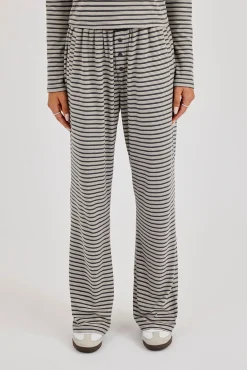 Stripe Soft Touch Button Detail Wide Leg Jogger - Grey