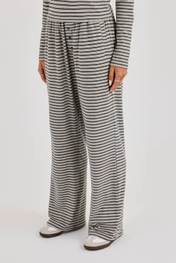 Stripe Soft Touch Button Detail Wide Leg Jogger - Grey