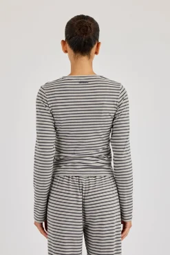 Stripe Soft Touch Long Sleeve Top - Grey