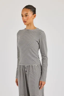 Stripe Soft Touch Long Sleeve Top - Grey