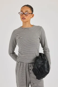 Stripe Soft Touch Long Sleeve Top - Grey