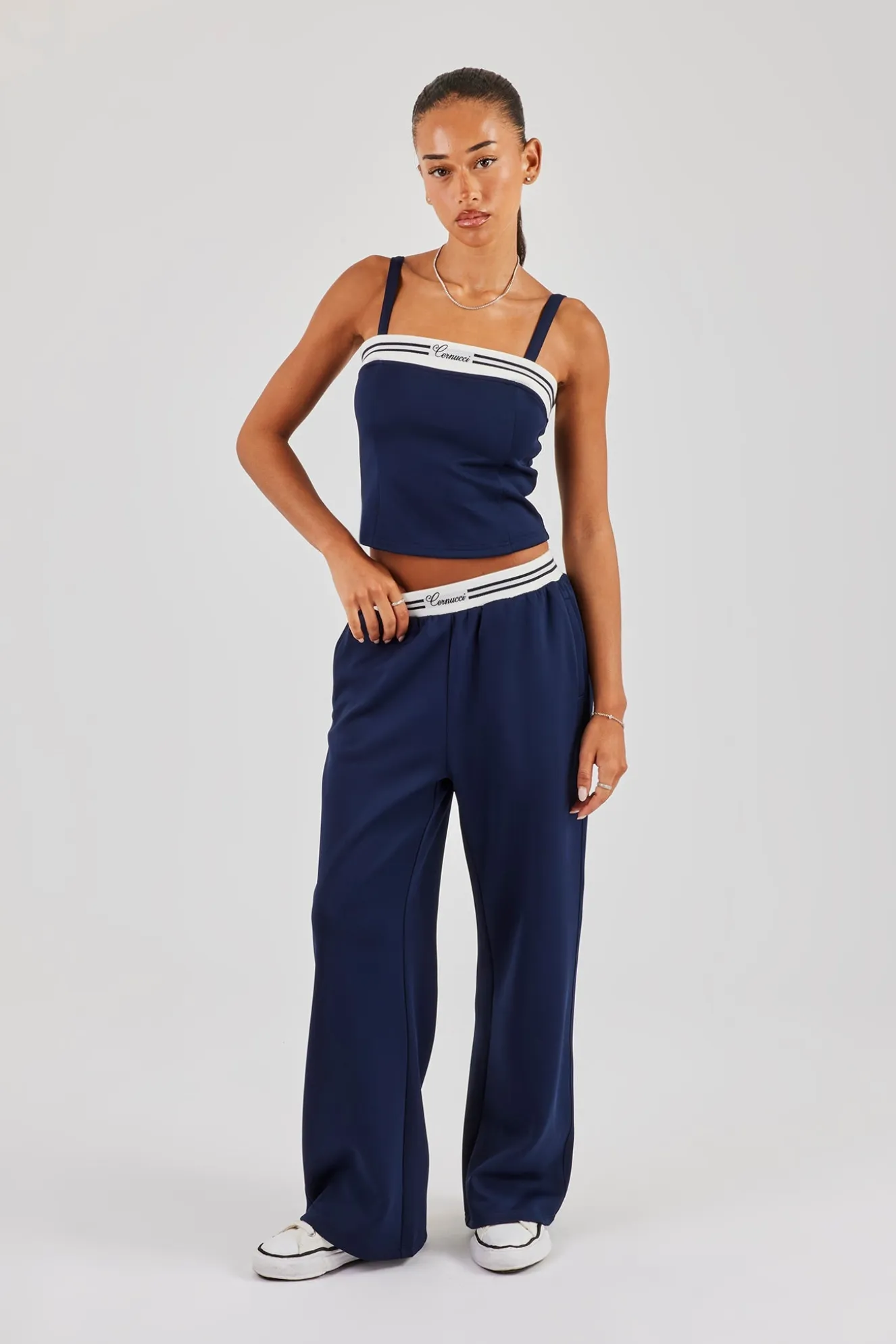 Structured Contrast Top - Navy Blue