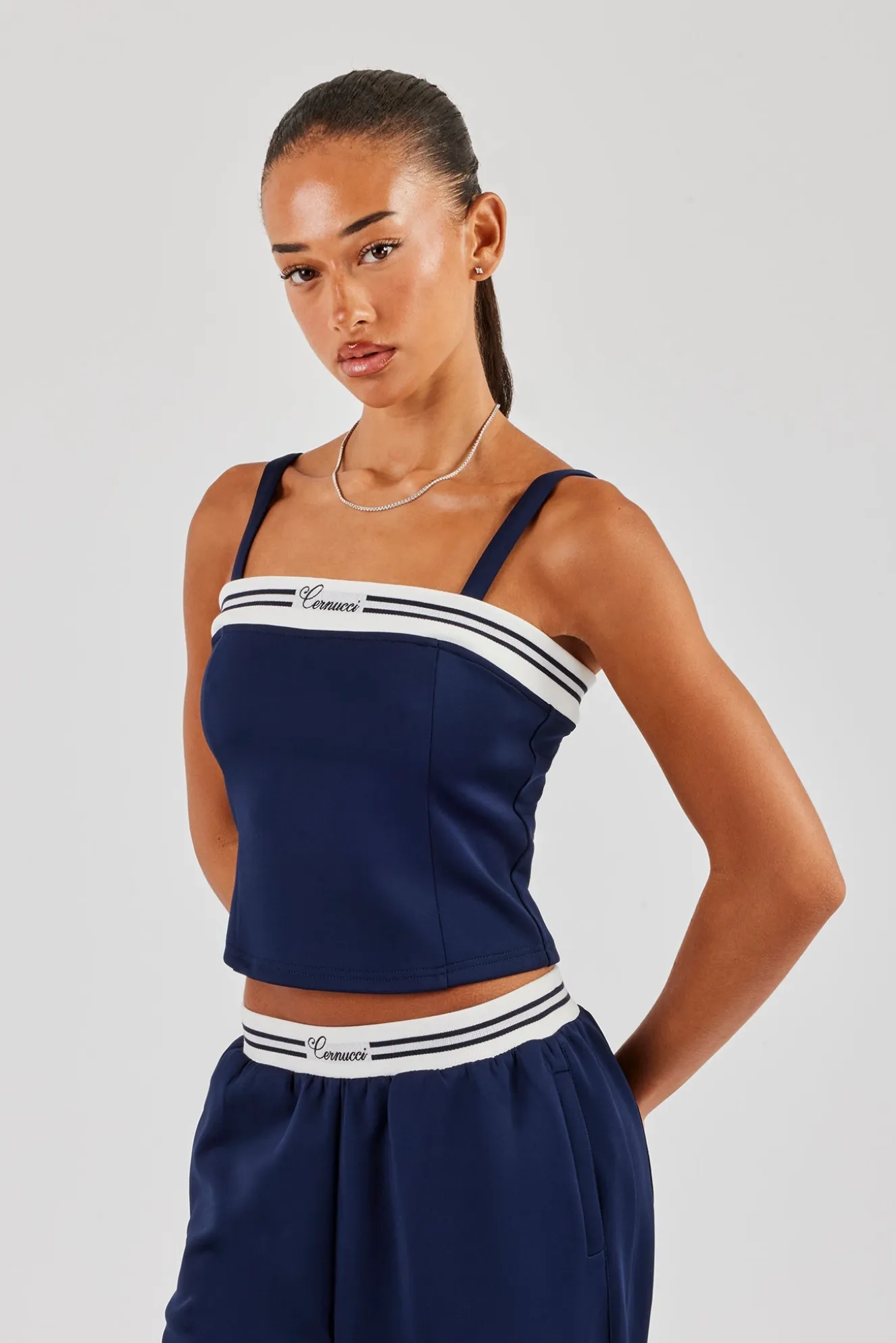 Structured Contrast Top - Navy Blue