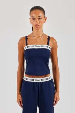 Structured Contrast Top - Navy Blue