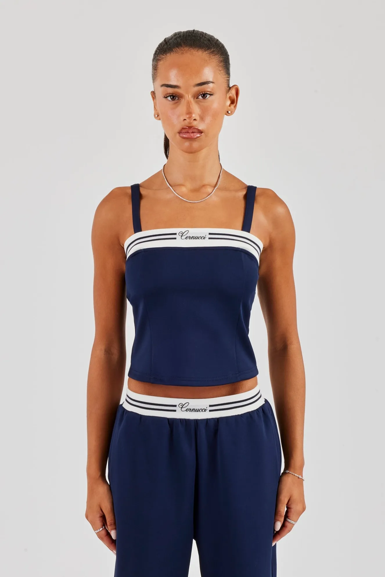 Structured Contrast Top - Navy Blue