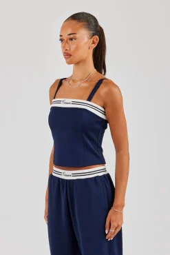 Structured Contrast Top - Navy Blue