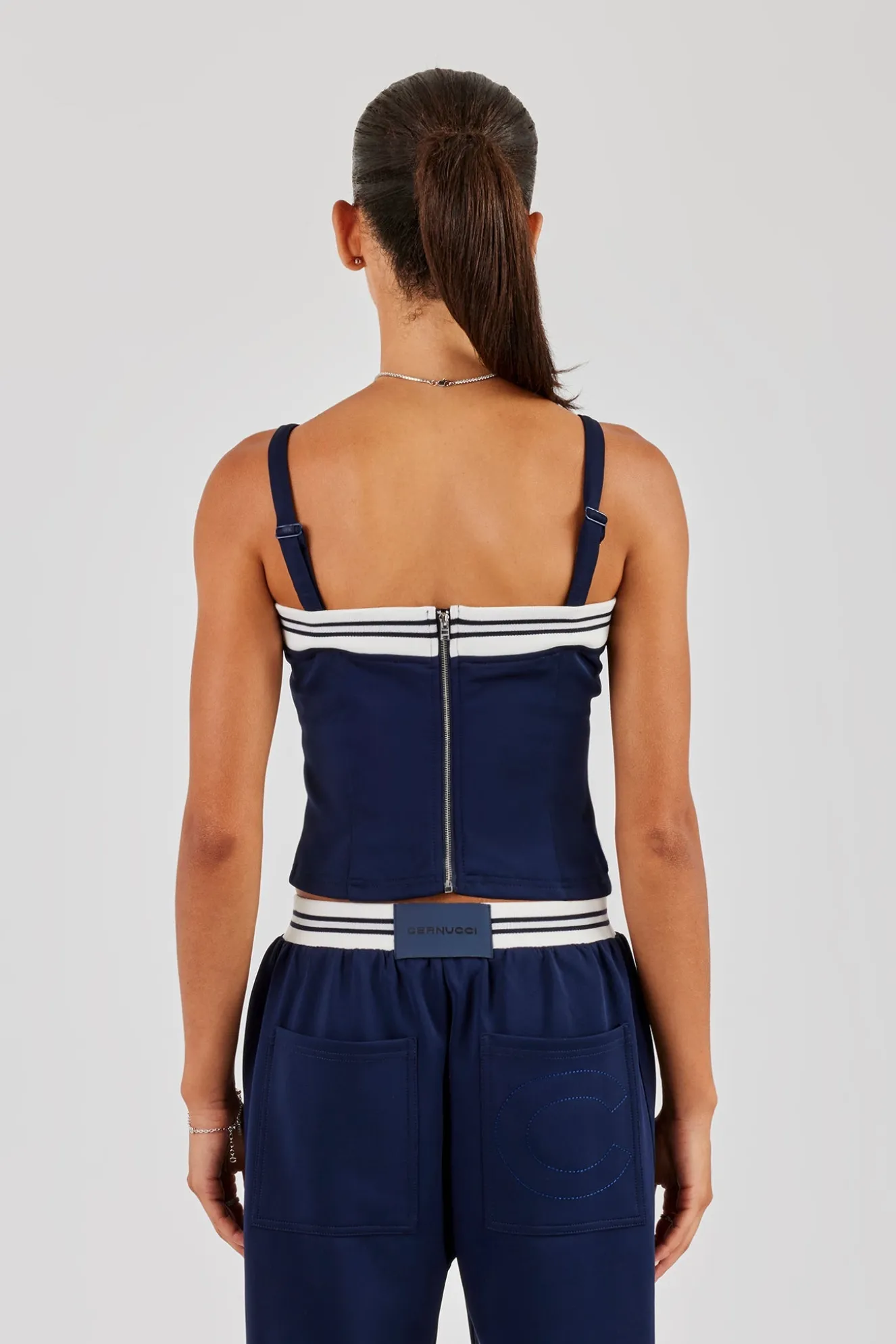 Structured Contrast Top - Navy Blue