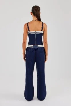 Structured Top & Wide Leg Trouser - Navy Blue