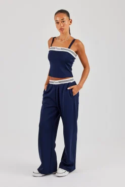 Structured Top & Wide Leg Trouser - Navy Blue