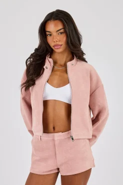 Suede Biker Jacket - Dusty Pink