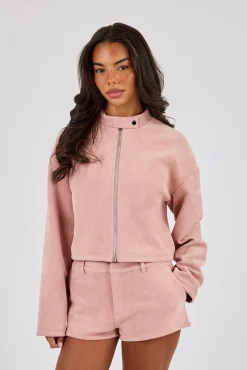 Suede Biker Jacket - Dusty Pink