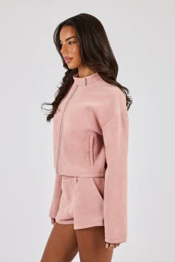 Suede Biker Jacket & Micro Short - Dusty Pink