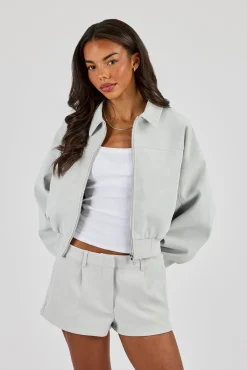 Suede Collared Bomber - Light Blue