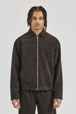 Suede Collared Jacket - Charcoal